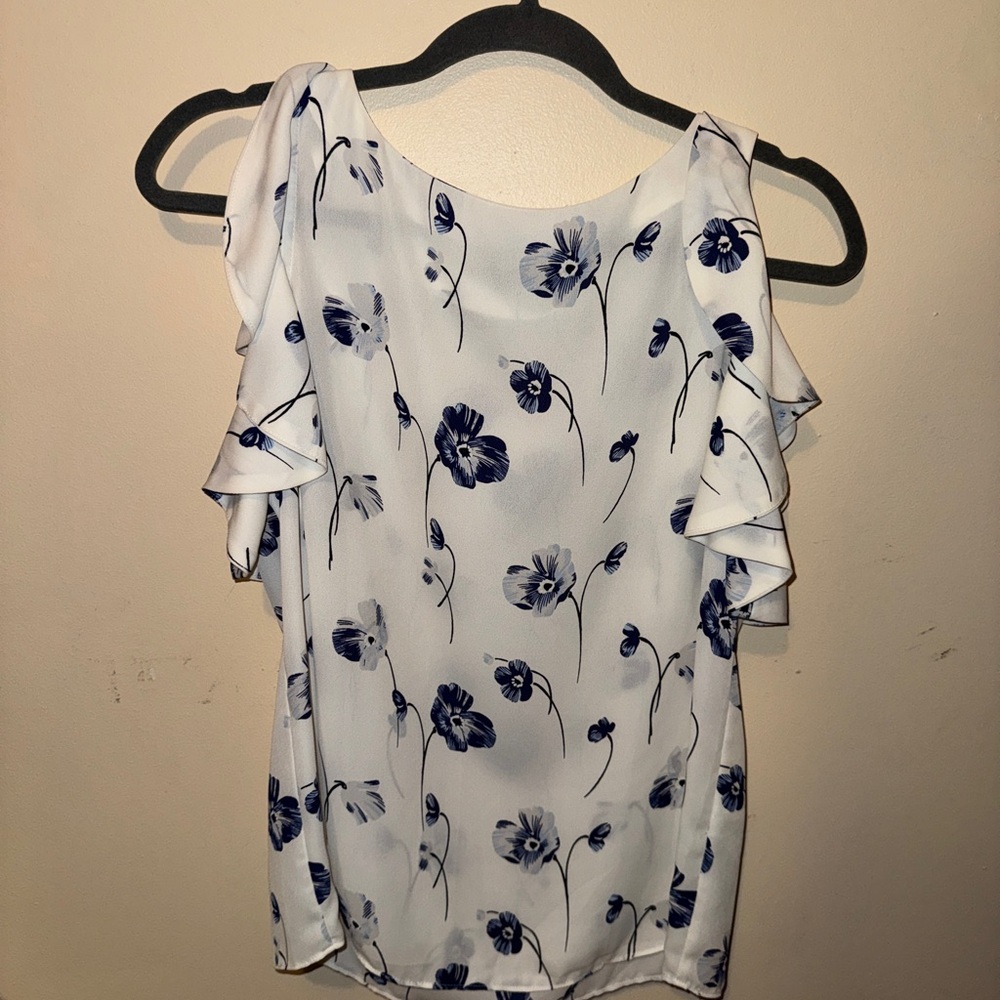 Free- Banana Republic White Blouse with Navy Floral Print